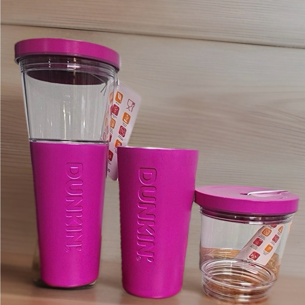New DUNKIN 2025 - 28oz/12oz Mixed Media Tumbler•2 in 1 Stainless/Acrylic•Fuchsia
